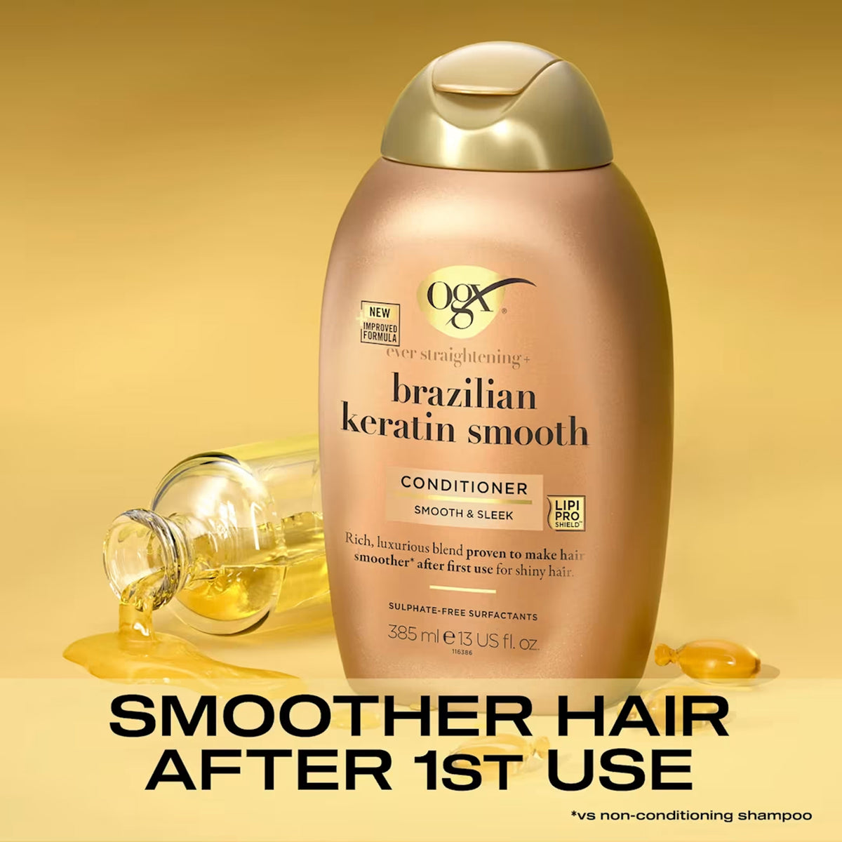 OGX - Ever Straightening+ Brazilian Keratin Smooth Smooth & Sleek Conditioner - 385ml (Italy)