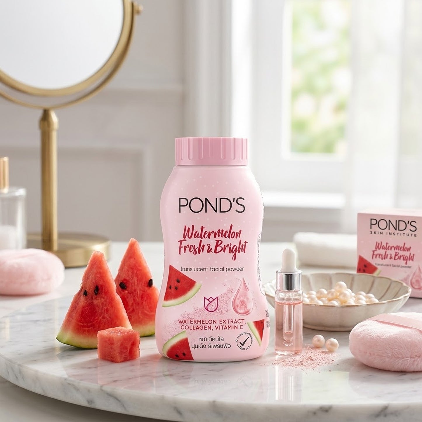 Pond's - Watermelon Fresh & Bright Translucent Face Powder With Watermelon Extract, Collagen & Vitamin E - 45g (Thailand)