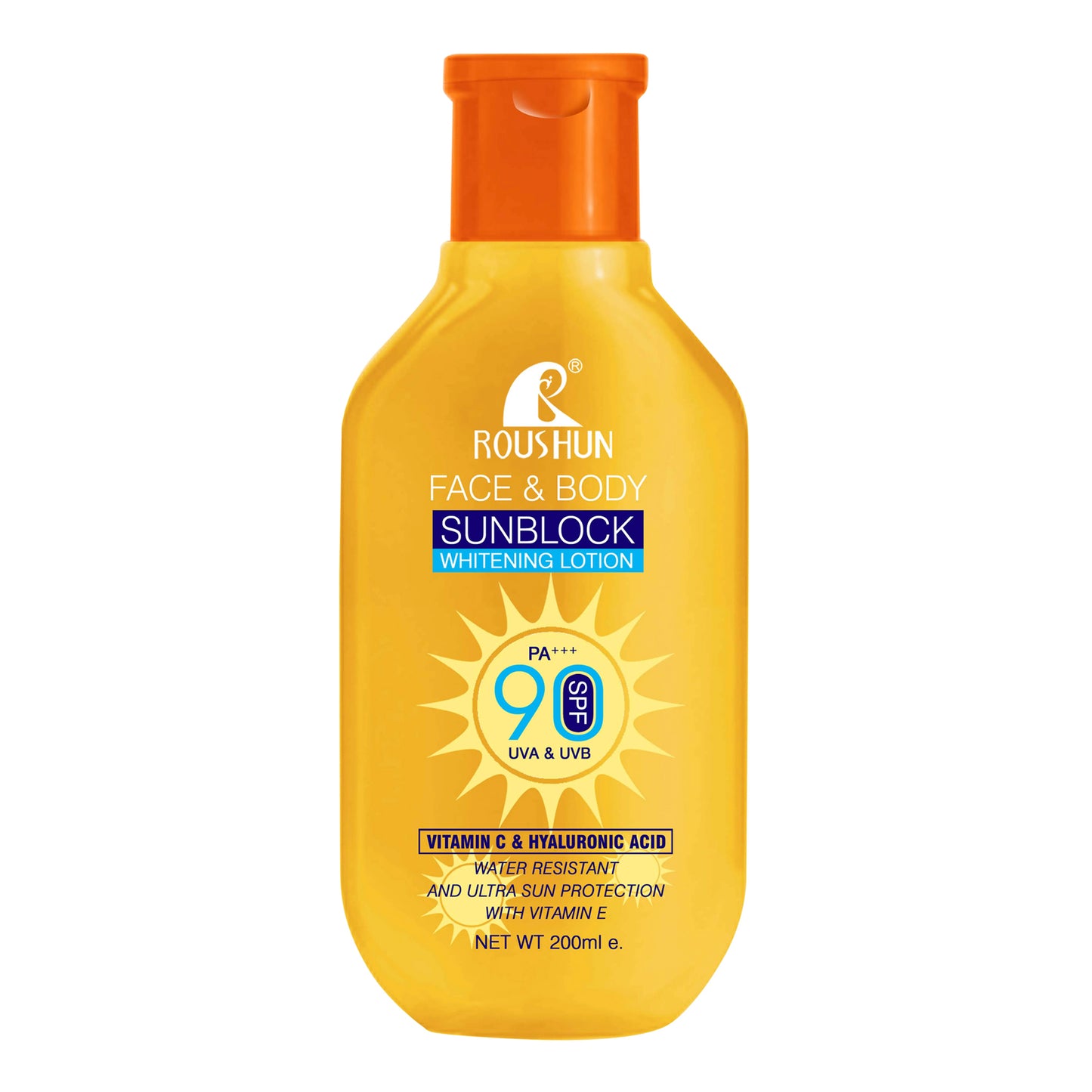 ROUSHUN - FACE & BODY SUNBLOCK WHITENING LOTION WITH VITAMIN C & HYALURONIC ACID SPF 90 PA+++ - 200ML