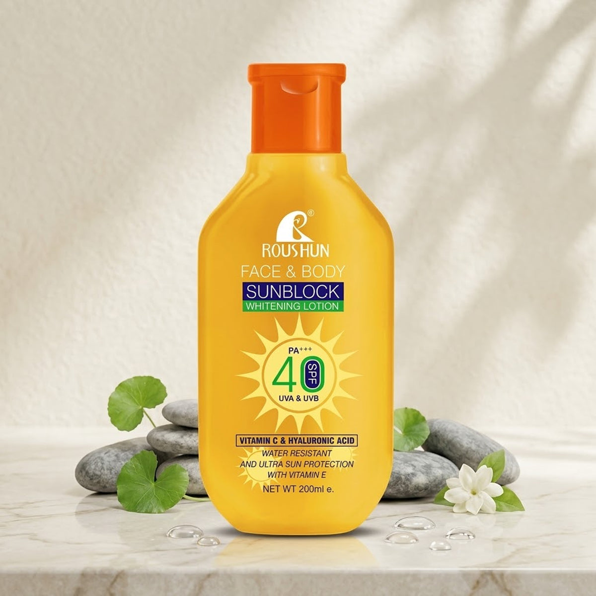Roushun - Face & Body Sunblock Whitening Lotion With Vitamin C & Hyaluronic Acid SPF 40 PA+++ - 200ml (PRC)