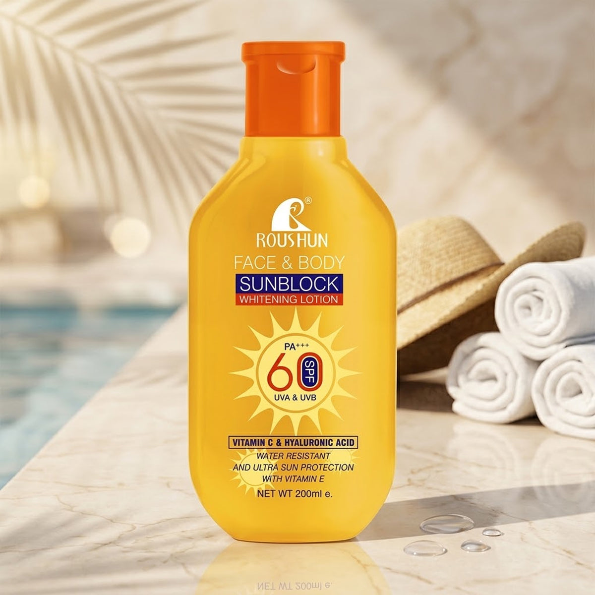 Roushun - Face & Body Sunblock Whitening Lotion With Vitamin C & Hyaluronic Acid SPF 60 PA+++ - 200ml (PRC)