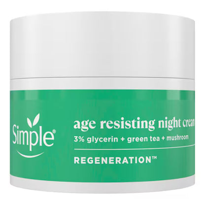 Simple - Regeneration Age Resisting Night Cream With 3% Glycerin + Green Tea + Mushroom For All Skin Types, Including Sensitive - 50ml (Hungary)