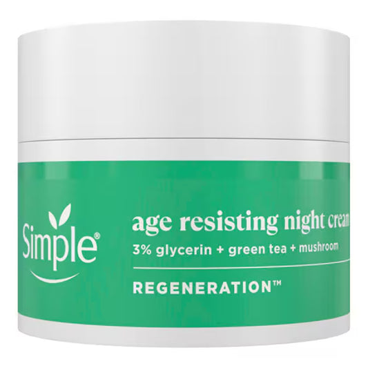 Simple - Regeneration Age Resisting Night Cream With 3% Glycerin + Green Tea + Mushroom For All Skin Types, Including Sensitive - 50ml (Hungary)