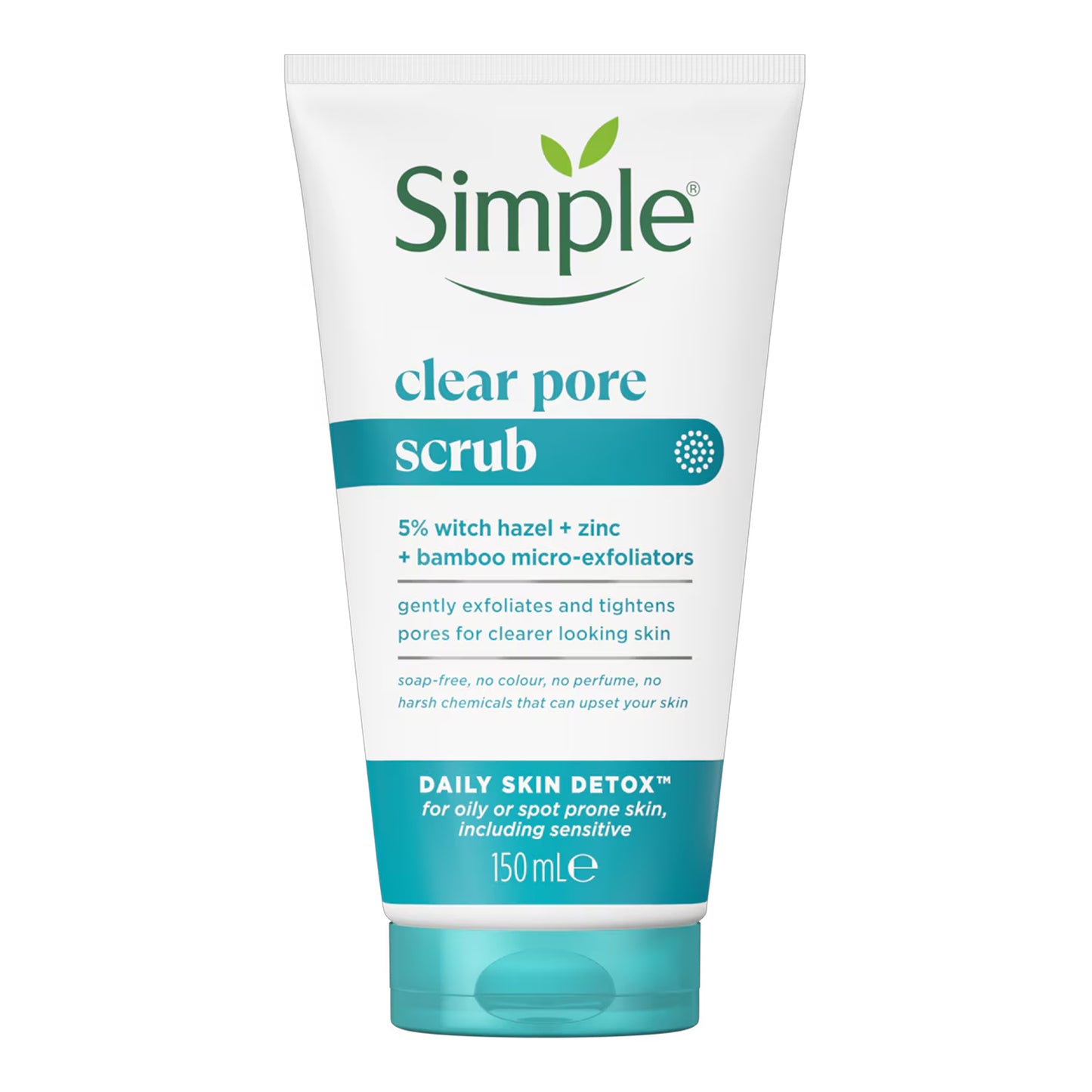 Simple - Daily Skin Detox Clear Pore Scrub With 5% Witch Hazel + Zinc + Bamboo Micro-Exfoliators For Oily Or Spot Prone Skin, Including Sensitive - 150ml (Poland)