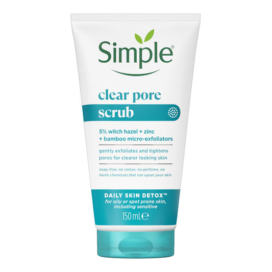 Simple - Daily Skin Detox Clear Pore Scrub With 5% Witch Hazel + Zinc + Bamboo Micro-Exfoliators For Oily Or Spot Prone Skin, Including Sensitive - 150ml (Poland)