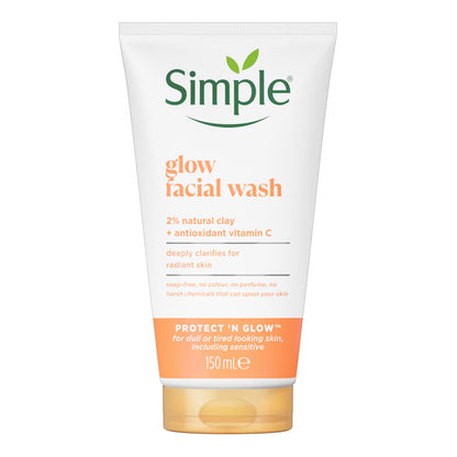 Simple - Protect 'N' Glow Glow Facial Wash With 2% Natural Clay + Antioxidant Vitamin C For Dull Or Tired Looking Skin, Including Sensitive - 150ml (Poland)