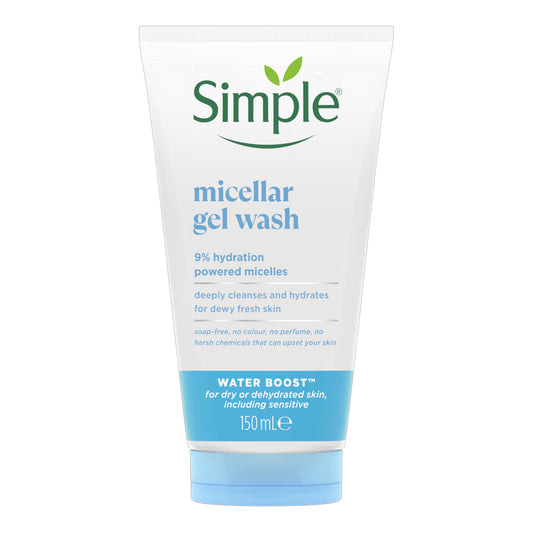Simple - Water Boost Micellar Gel Wash With 9% Hydration Powered Micelles For Dry Or Dehydrated Skin, Including Sensitive - 150ml (Poland)