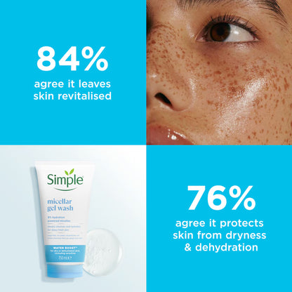 Simple - Water Boost Micellar Gel Wash With 9% Hydration Powered Micelles For Dry Or Dehydrated Skin, Including Sensitive - 150ml (Poland)