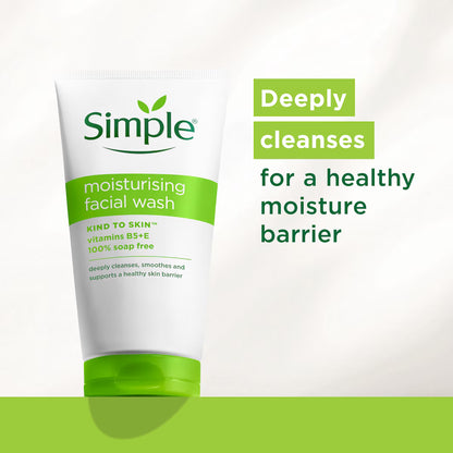 Simple - Kind To Skin 100% Soap Free Moisturizing Facial Wash With Pro-Vitamin B5+E - 150ml (Poland)