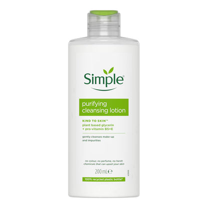 Simple - Kind To Skin Purifying Cleansing Lotion With Plant Based Glycerin + Pro-Vitamin B5+E - 200ml (Poland)