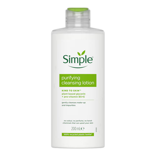 Simple - Kind To Skin Purifying Cleansing Lotion With Plant Based Glycerin + Pro-Vitamin B5+E - 200ml (Poland)