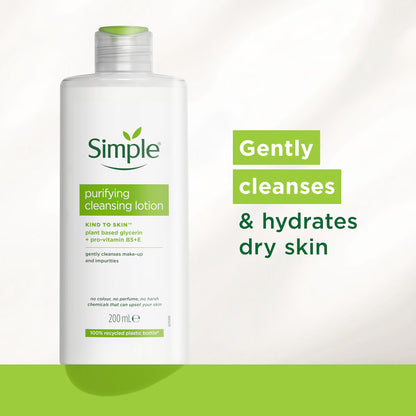 Simple - Kind To Skin Purifying Cleansing Lotion With Plant Based Glycerin + Pro-Vitamin B5+E - 200ml (Poland)