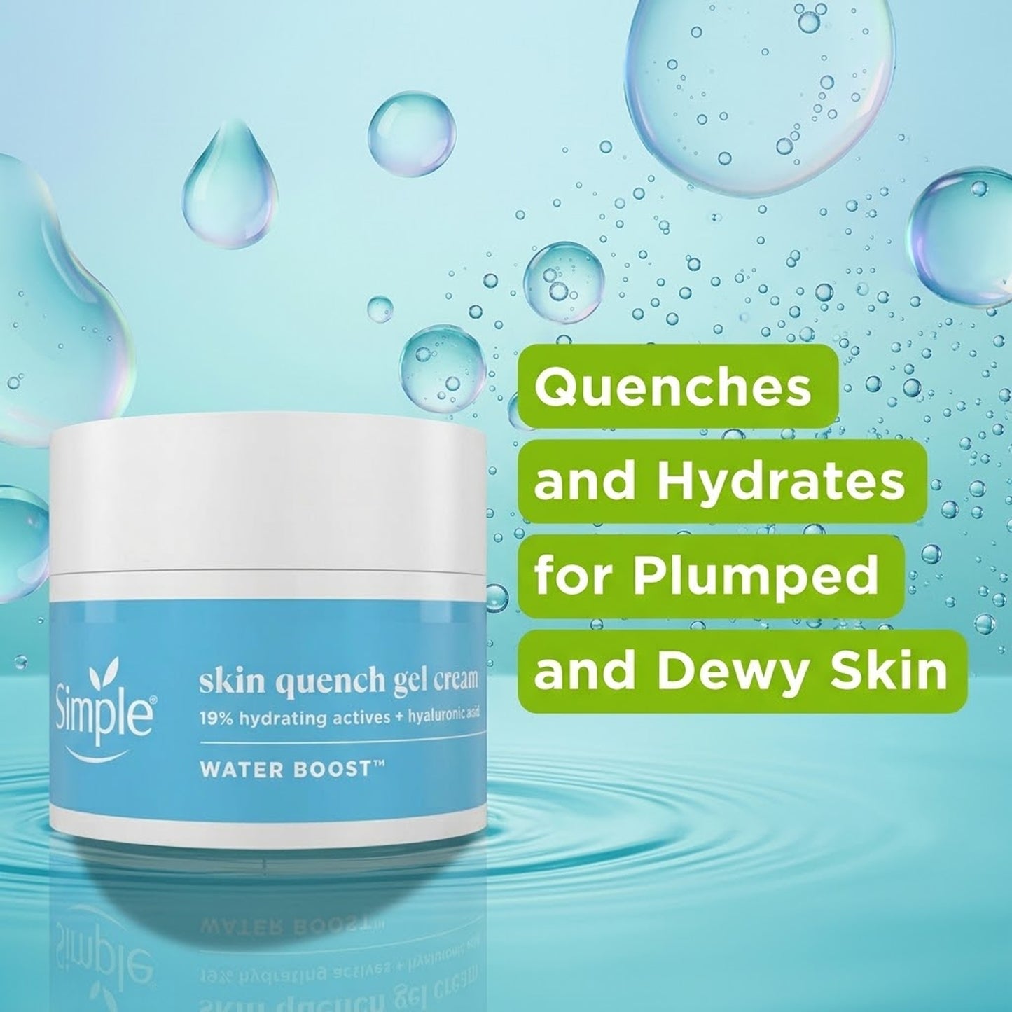 Simple - Water Boost Skin Quench Gel Cream With 19% Hydrating Actives + Hyaluronic Acid For Dry Or Dehydrated Skin, Including Sensitive - 50ml (Hungary)