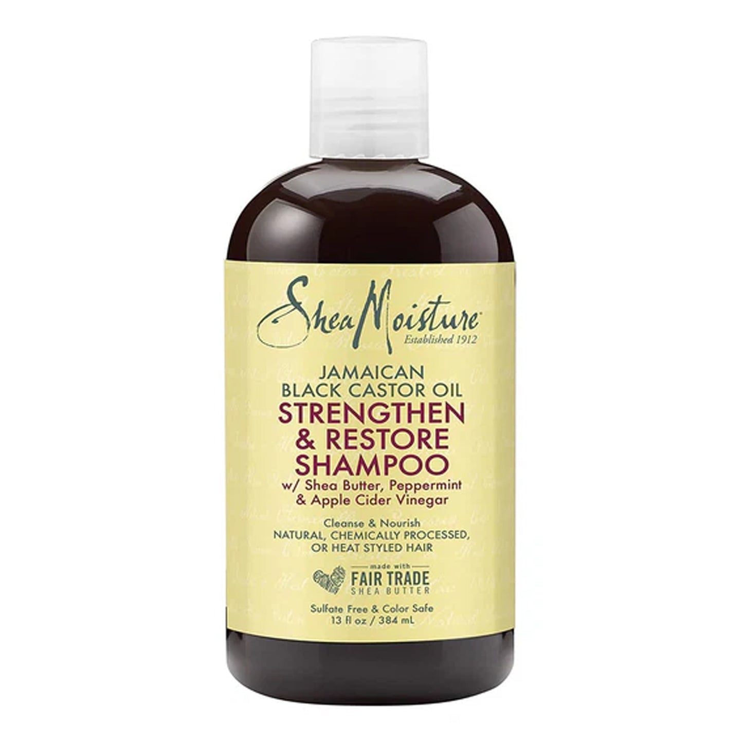 Shea Moisture - Jamaican Black Castor Oil Strengthen & Restore Sulfate-Free Shampoo With Shea Butter, Peppermint & Apple Cider Vinegar - 384ml (USA)
