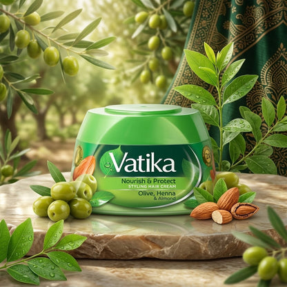 Vatika - Nourish & Protect Styling Hair Cream With Olive, Henna & Almond - 140ml (UAE)