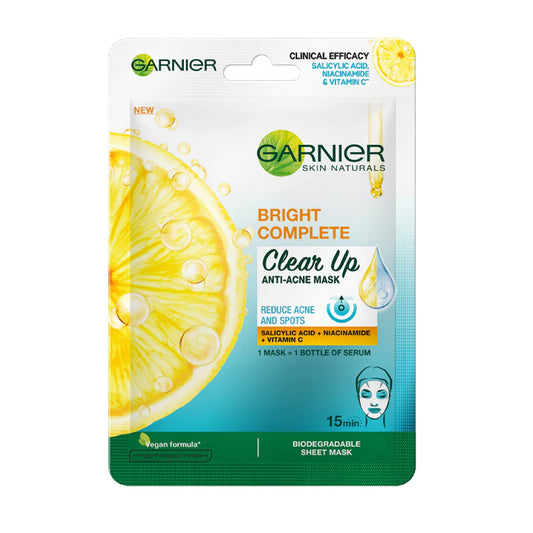 GARNIER - SKIN NATURALS BRIGHT COMPLETE CLEAR UP ANTI-ACNE MASK WITH SALICYLIC ACID + NIACINAMIDE + VITAMIN C