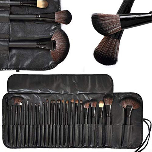 MAC - 24 PIECES MAKEUP BRUSH SET WITH LEATHER POUCH