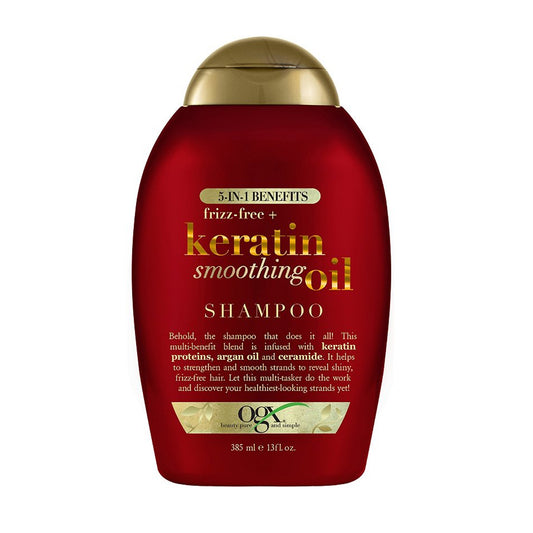 OGX - 5 IN 1 BENEFITS FRIZZ-FREE+ KERATIN SMOOTHING OIL SHAMPOO - 385ML